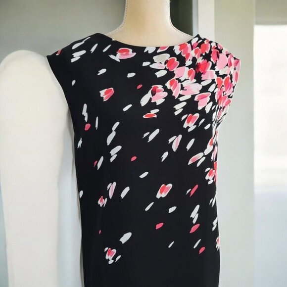 Ann Taylor Loft Womens Black Pink Floral Cap Sleeve Knee Length Dress Size Small - Picture 4 of 10